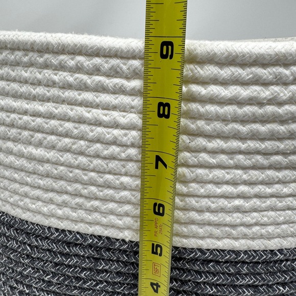 Goodpick Woven Cotton Rope Basket Two Tone Gray White Oval Storage Bin Handle - Picture 5 of 7